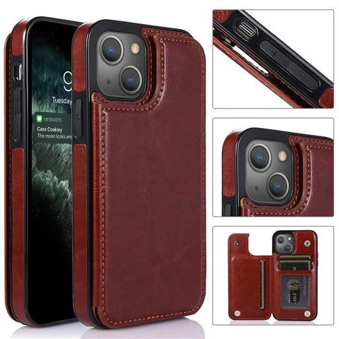 Leather iPhone cell phone case with card holder / Minikauf.ch
