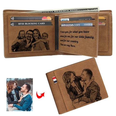 Personalized leather wallet with picture & text / Minikauf.ch