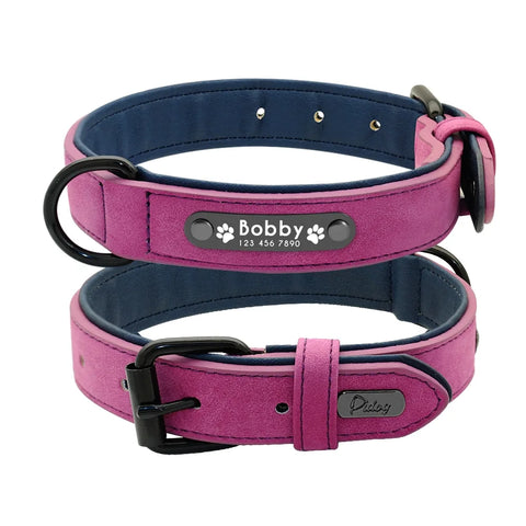 Personalized leather dog collar with name & number / Minikauf.ch