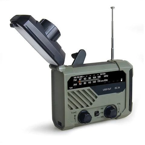 Portable solar & crank emergency radio 2000mAh, dynamo, USB & battery charging / Minikauf.ch