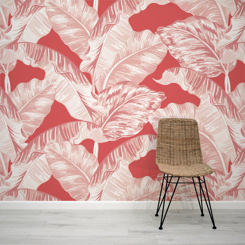 Pink & Red Banana Leaf Wallpaper Mural Regular