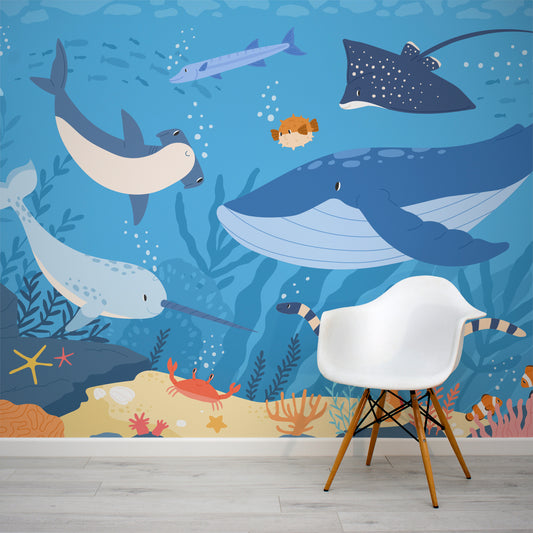 Underwater Scene Wall Mural Paper Kids Art Nursery Decor Sticker Dolphin  AM22 