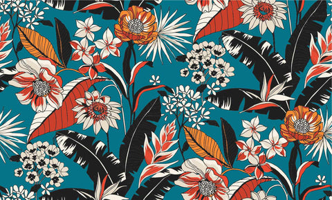 Septets Bright Turquoise Floral Leaf Wallpaper