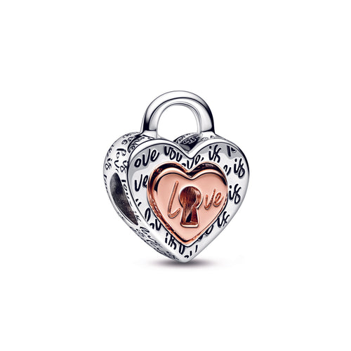 Two-tone Key, Padlock & Heart Triple Dangle Charm