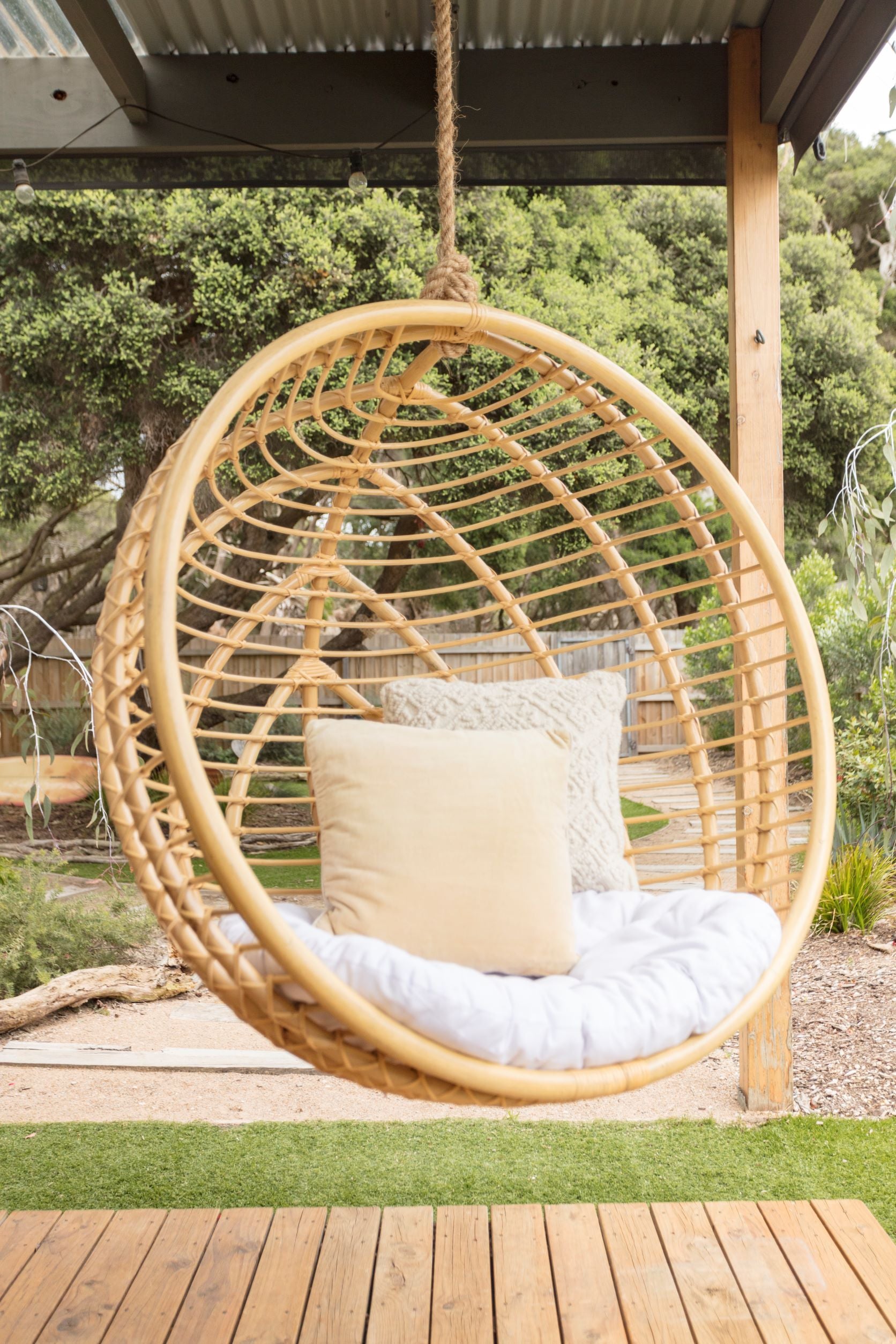 round wicker porch swing