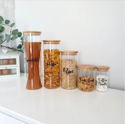 Labelled Glass Jars with Bamboo Lids