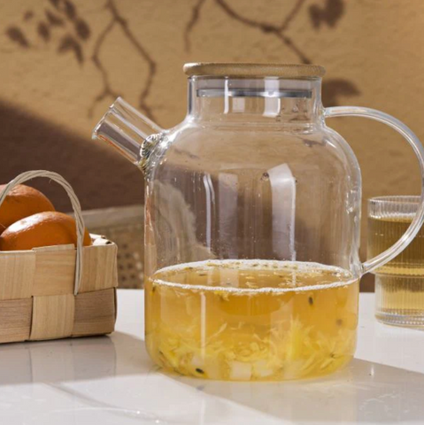 CLEAR GLASS TEAPOT WITH BAMBOO LID 1.8 LITRE