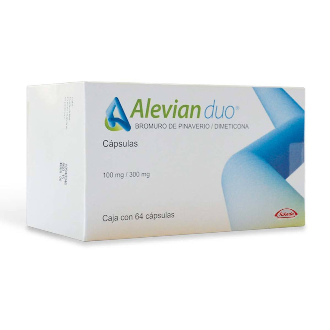 Alevian Duo (Bromuro de pinaverio / Dimeticona). Caja con 64 cápsulas – IQ  FARMACIAS ®