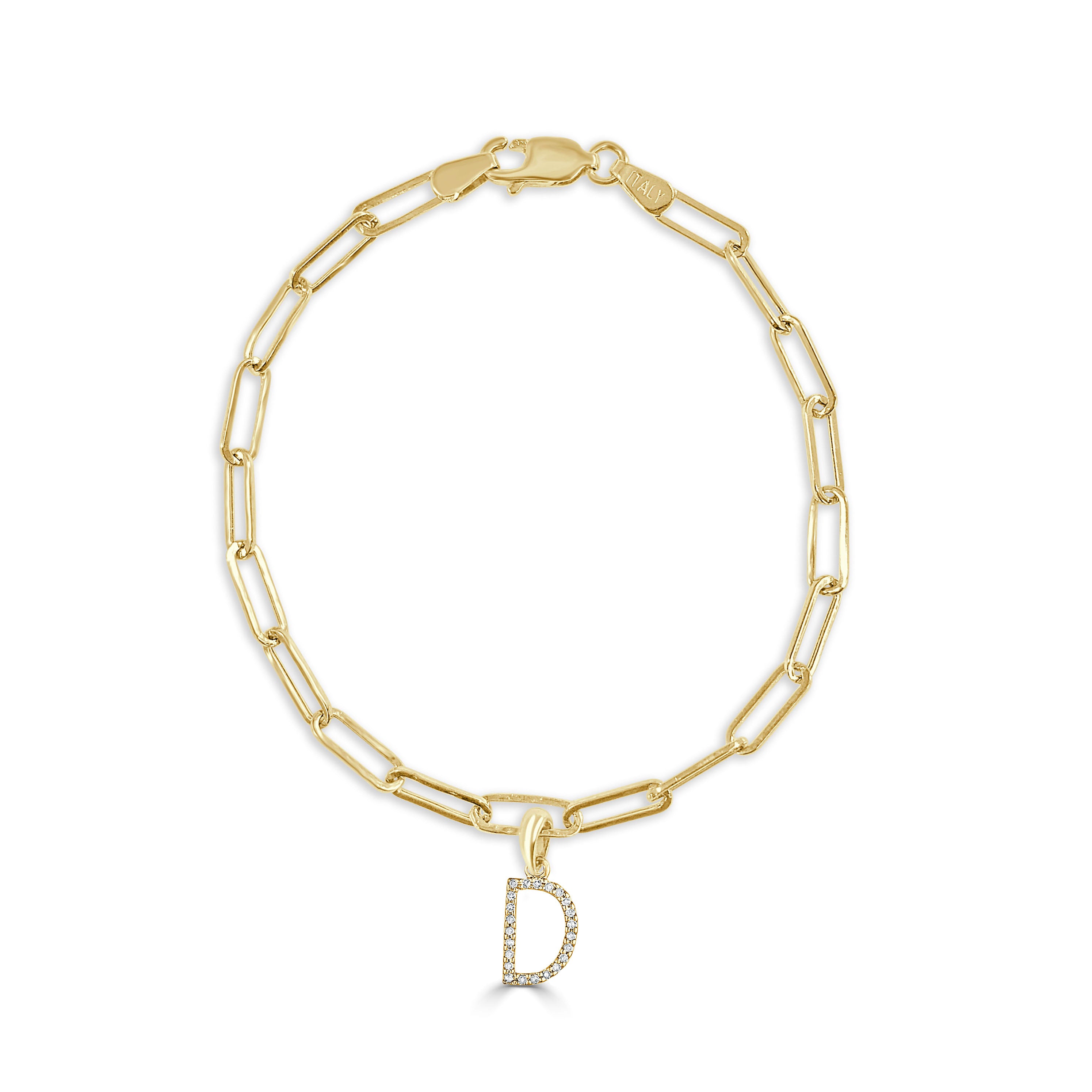 Tezza Paperclip Chain Bracelet w/ Diamond Initial Charm – RingWraps