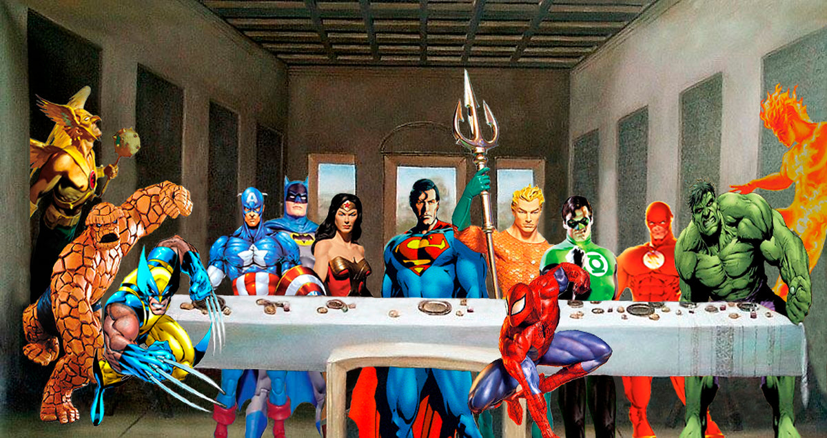 Superheroes Last Supper Batman Superman Spiderman by SEKERO - 17