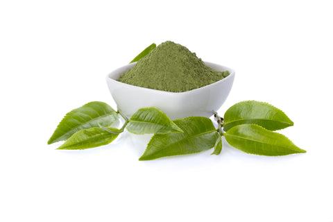 green tea powder and leaves
