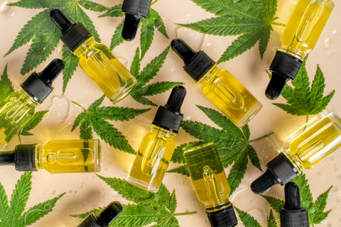 CBD oil with hemp leaves