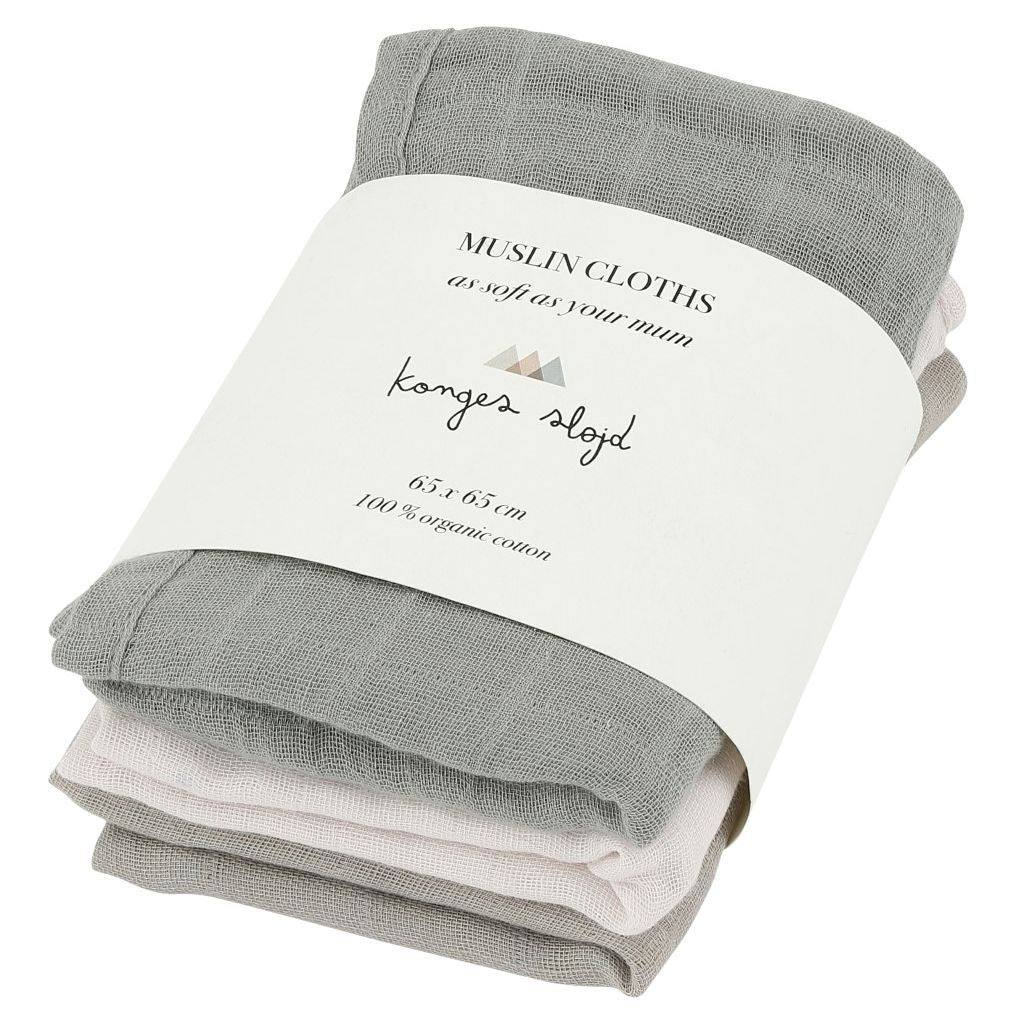 Konges Slojd 3-Pack Organic Muslin Cloths - Winter Leaves Mustard