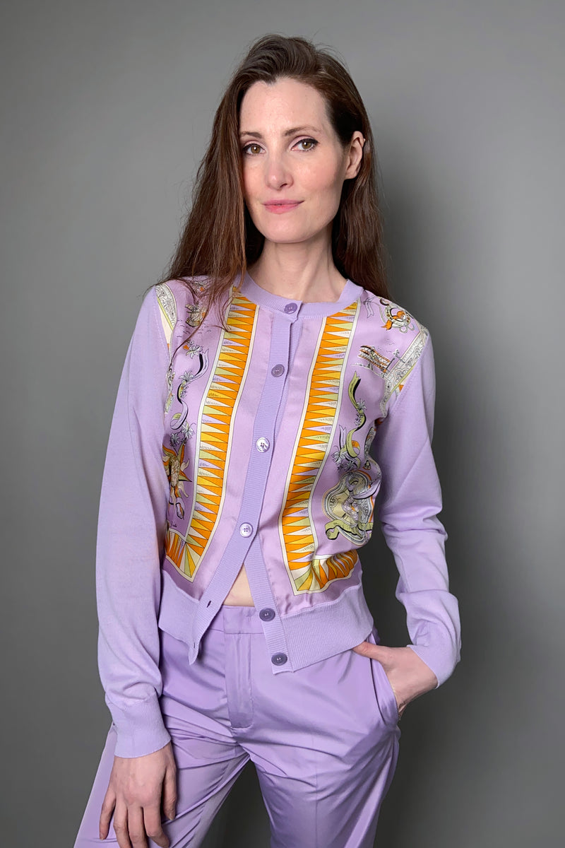 Emilio Pucci Astrolabio-Print Virgin Wool Cardigan in Lilac