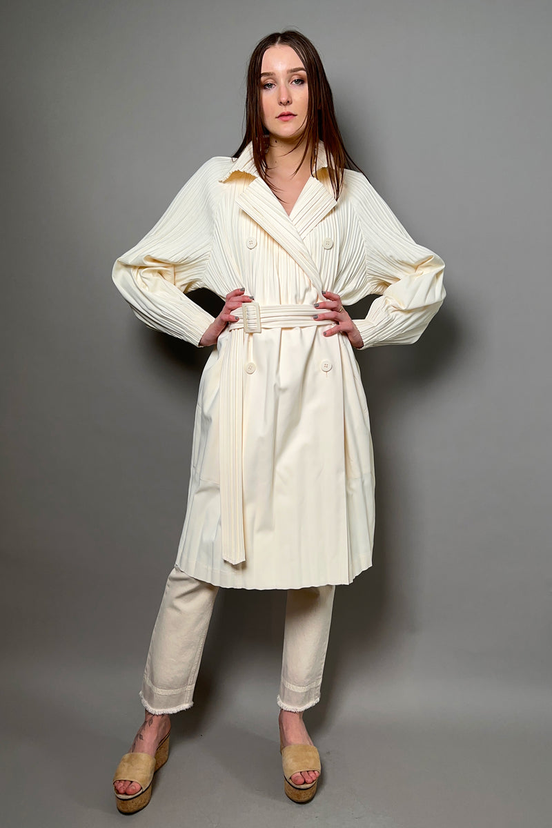 Pleats Please Smooth Trench Coat in Ivory