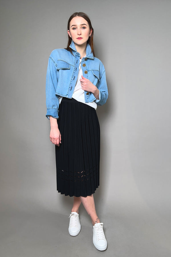 D. Exterior Pleated Knit Skirt with Cut Out Detail in Cream