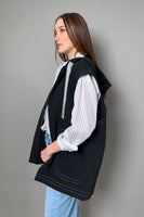 Fabiana FIlippi Technical Wool Hooded Vest with Brilliant Drawstring in Black