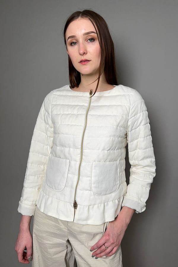 Herno New Arrivals Linen Jacket with Ruched Hem in Light Cream - Ashia Mode