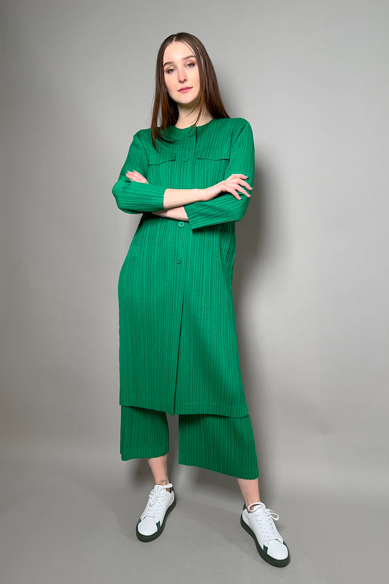 Pleats Please Ramie Pleats Coat in Green