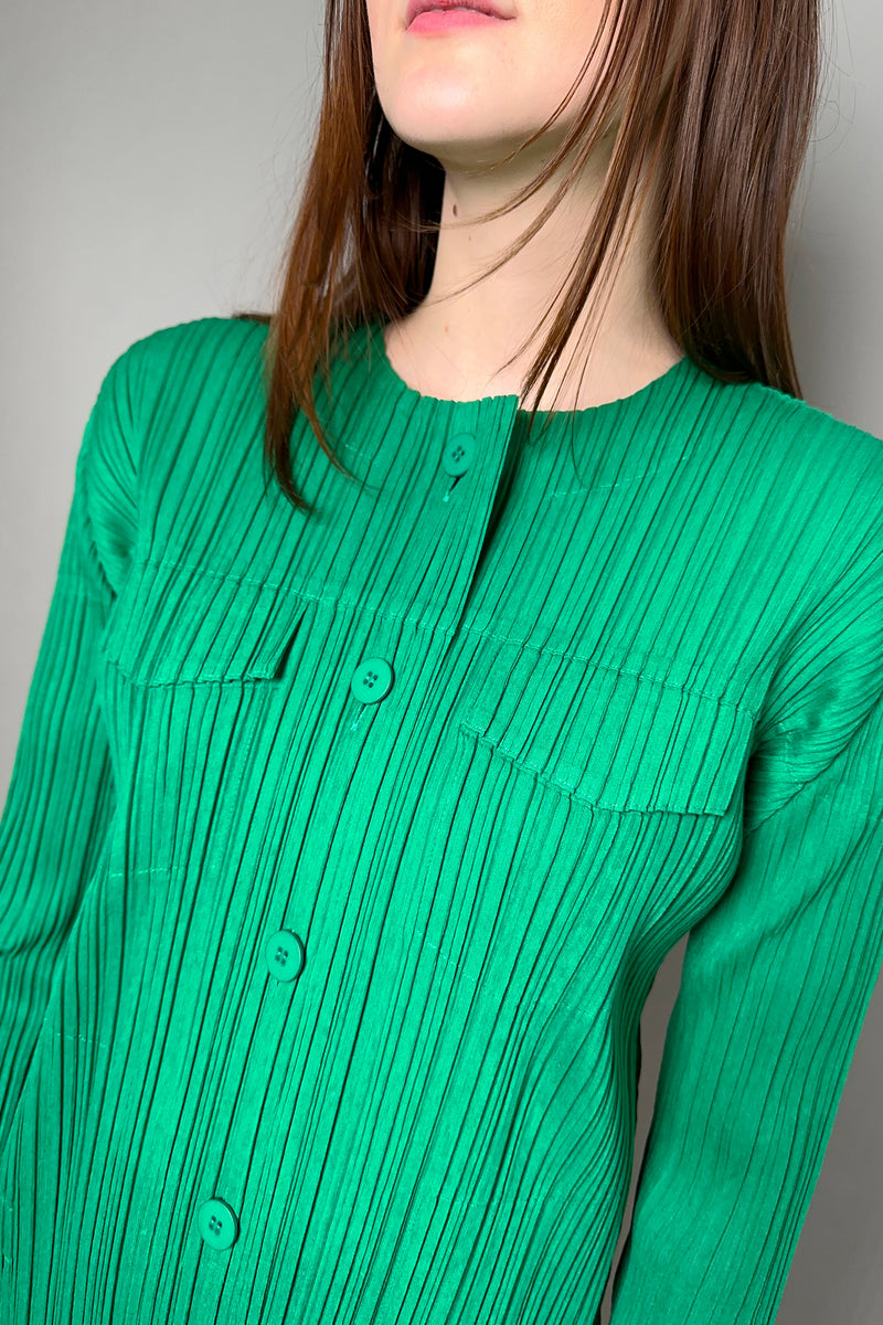 Pleats Please Issey Miyake Ramie Pleats Coat in Green – Ashia Mode