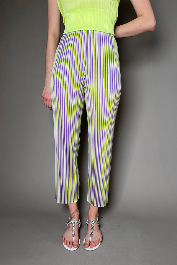 Pleats Please Issey Miyake Freeway Pants in Light Blue and Green 