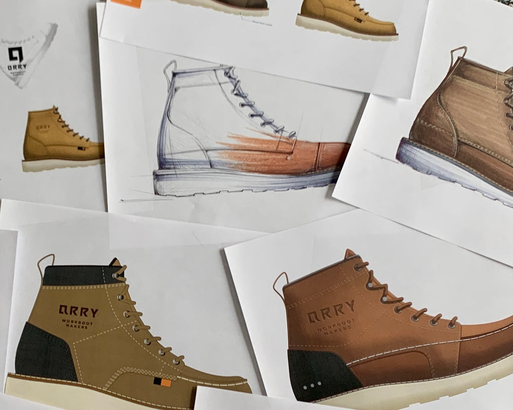 Work boot footwear design sketches