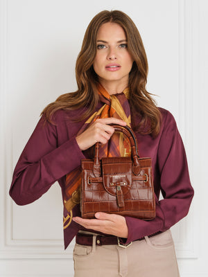Louis Feraud PARIS Croco/Suede Chocolate Brown Cross Body Convertible  Handbag