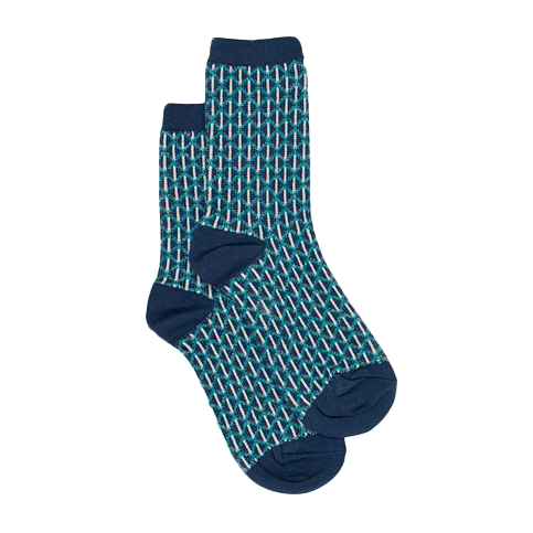 Lurex diamond print socks navy and teal – green with envy nz