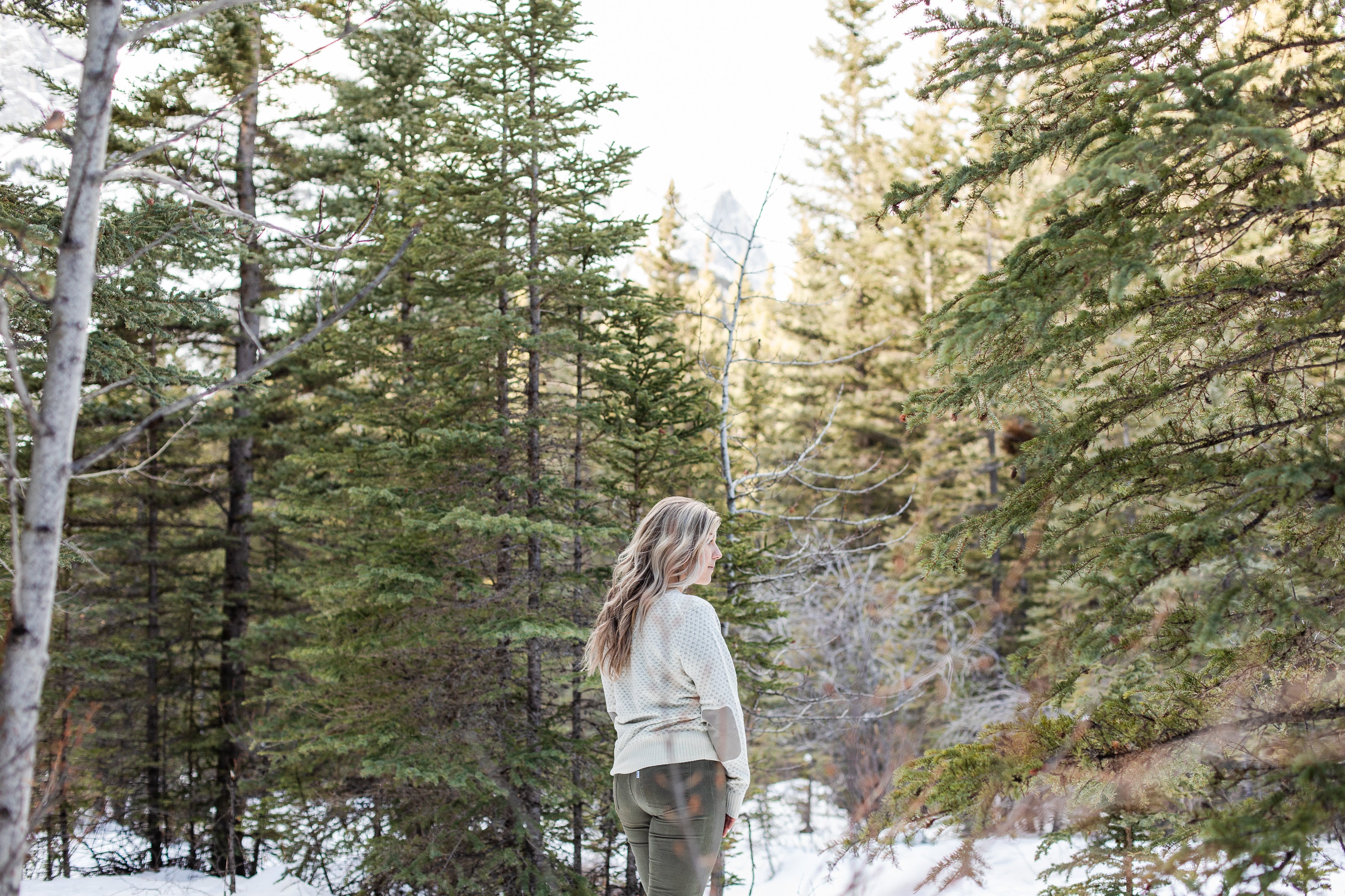 Woman forest bathing. 