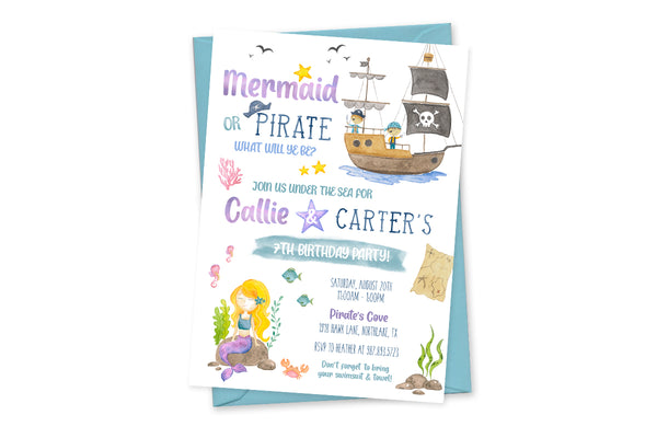 Mermaids and Pirates Birthday Party Invitation
