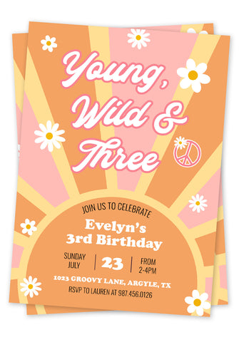 Young Wild & Three Birthday Party Invitation