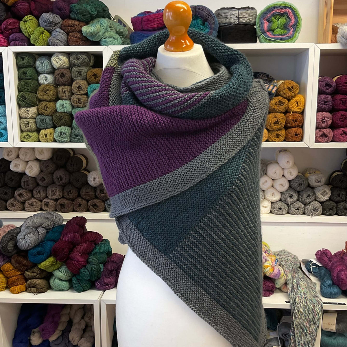 hand knitted City Block Shawl by Laura Aylor in aran weight – The Woolly  Brew