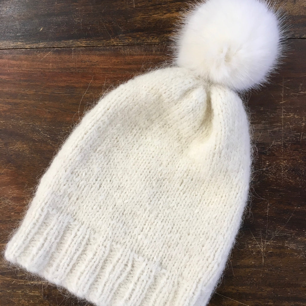 Simple free hat in Rico alpaca superfine with Pom Pom at the woolly brew