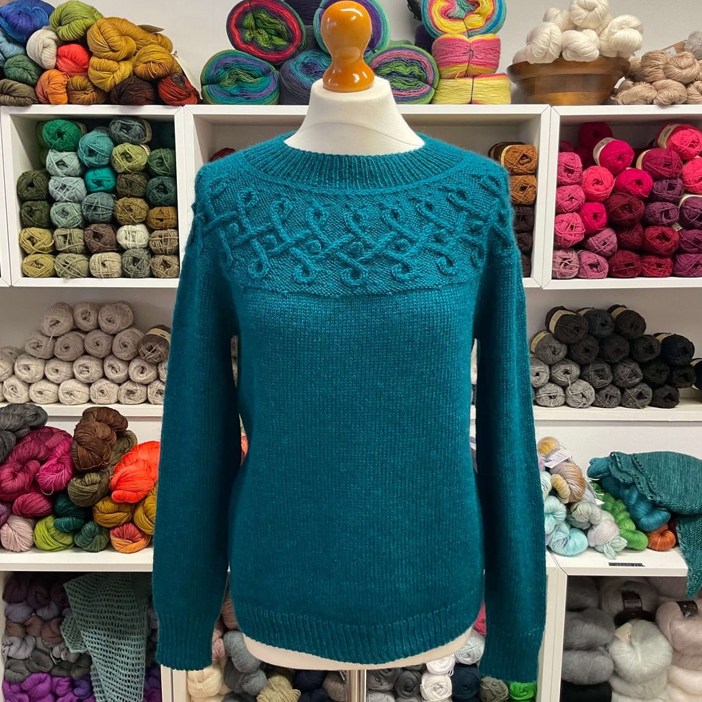 deep turquoise cable jumper