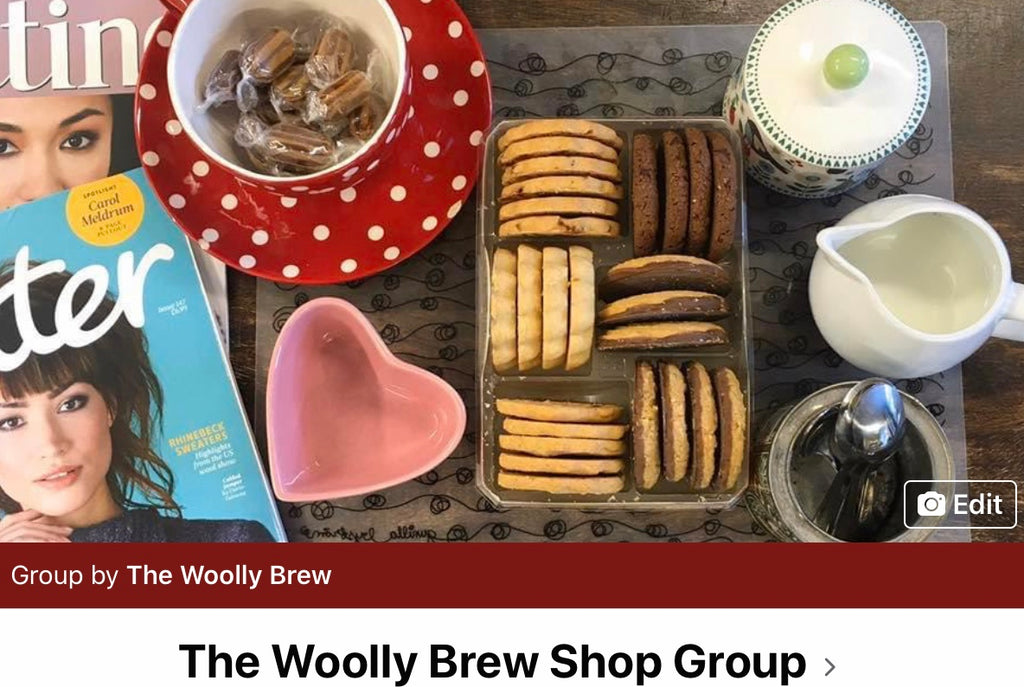 Image of table at the woolly brew set up for knitting and crochet group 