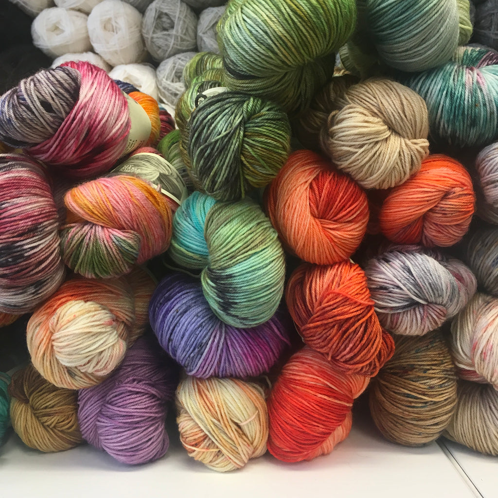 bundle of hand dyed yarn by my mama knits