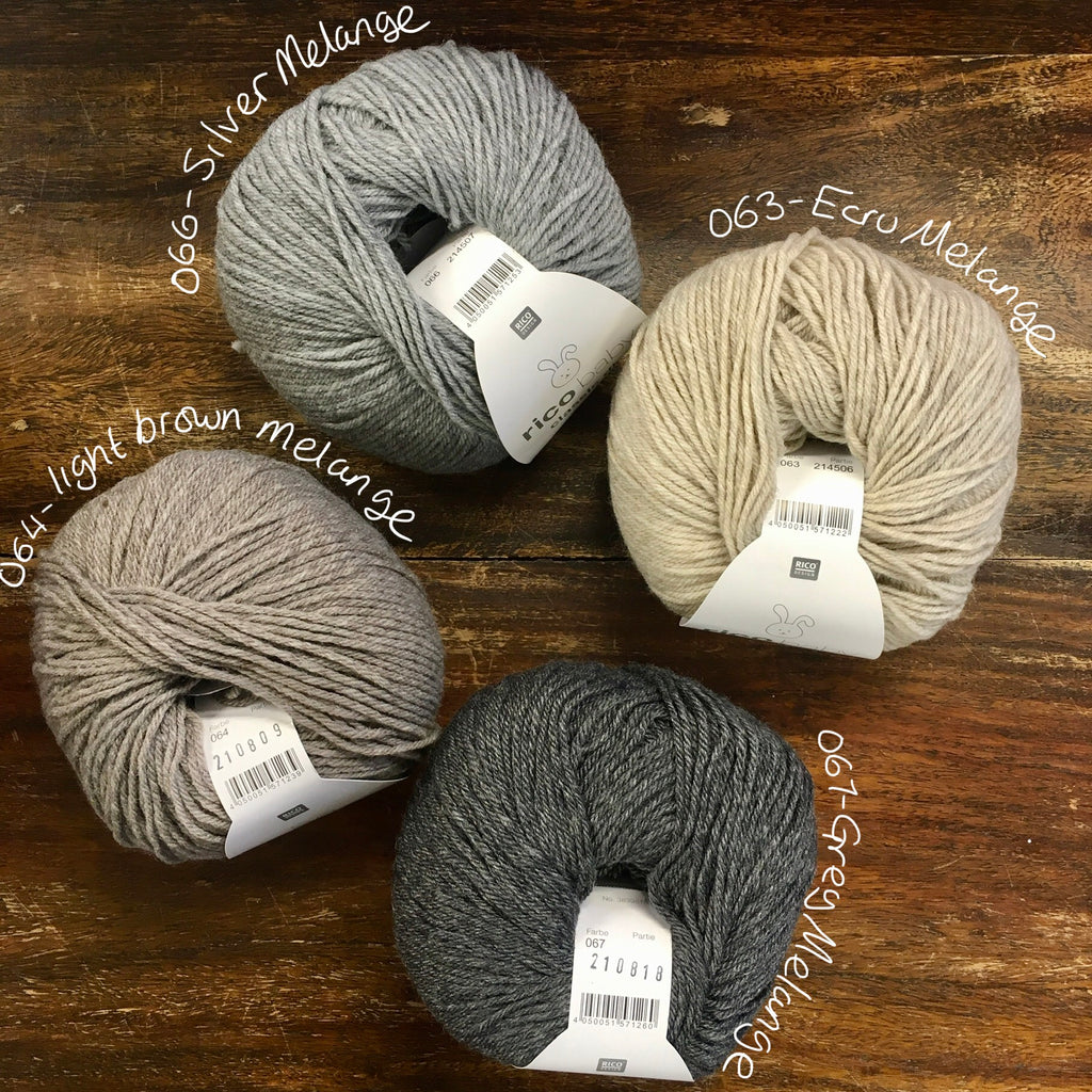 4 balls of Rico Classic Baby DK in shades of brown and grey