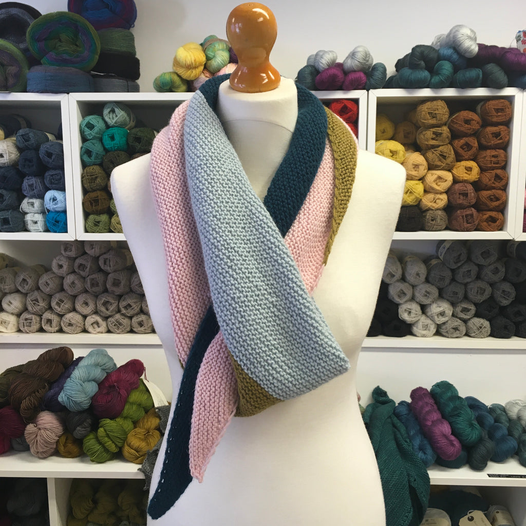 The Woolly Brew Colour Block Scarf free DK knitting pattern