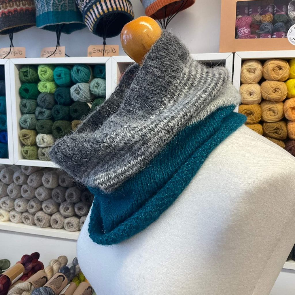 blue and grey cowl