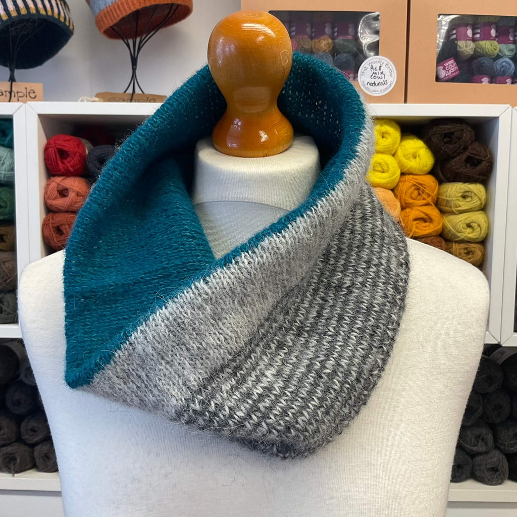 blue and grey cowl