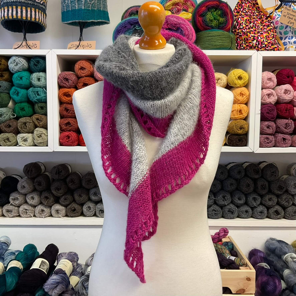 grey and pink scarf