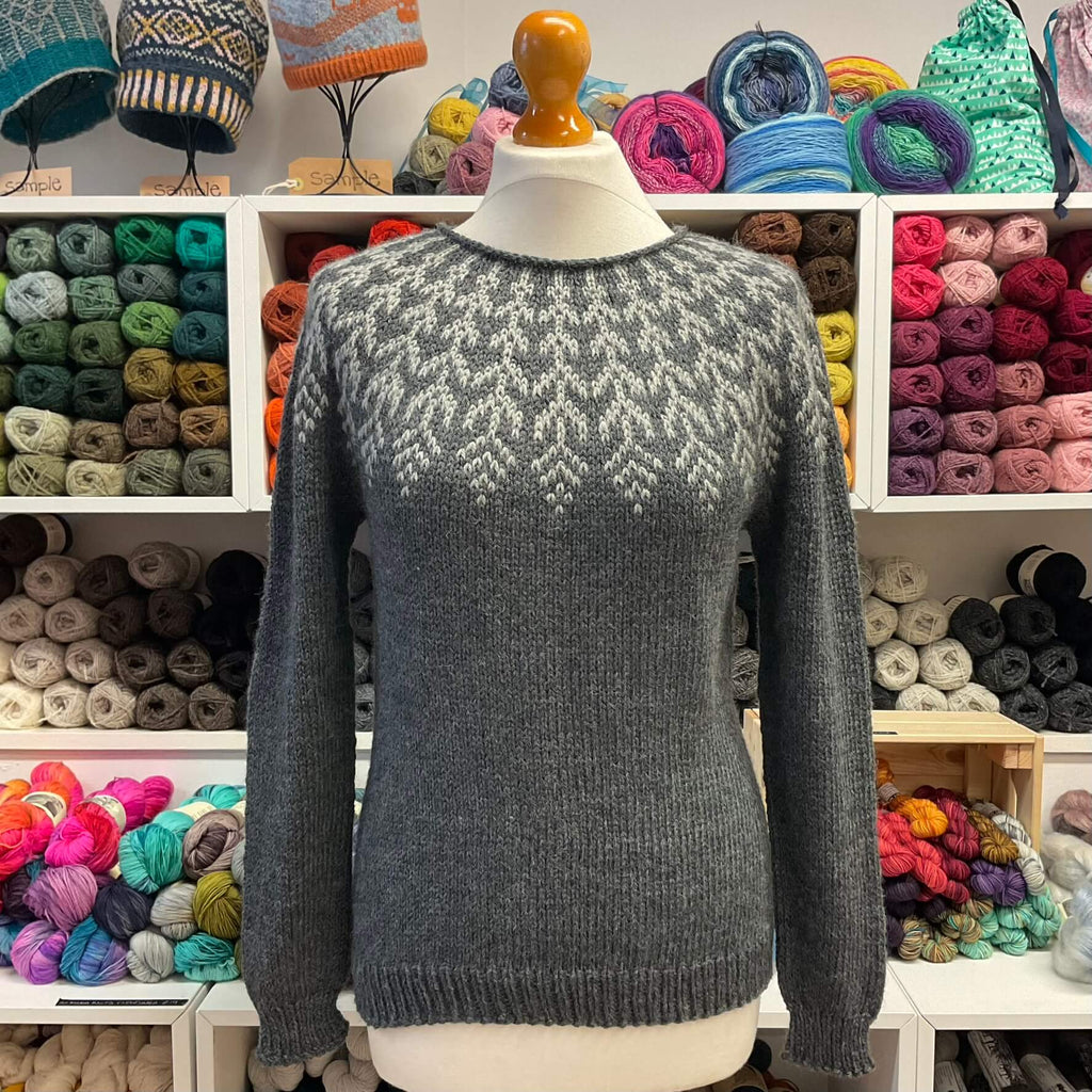 grey colourwork jumper