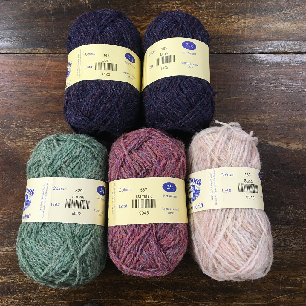 Jamieson's Spindrift in Dusk, Laurel, Damask and Sand