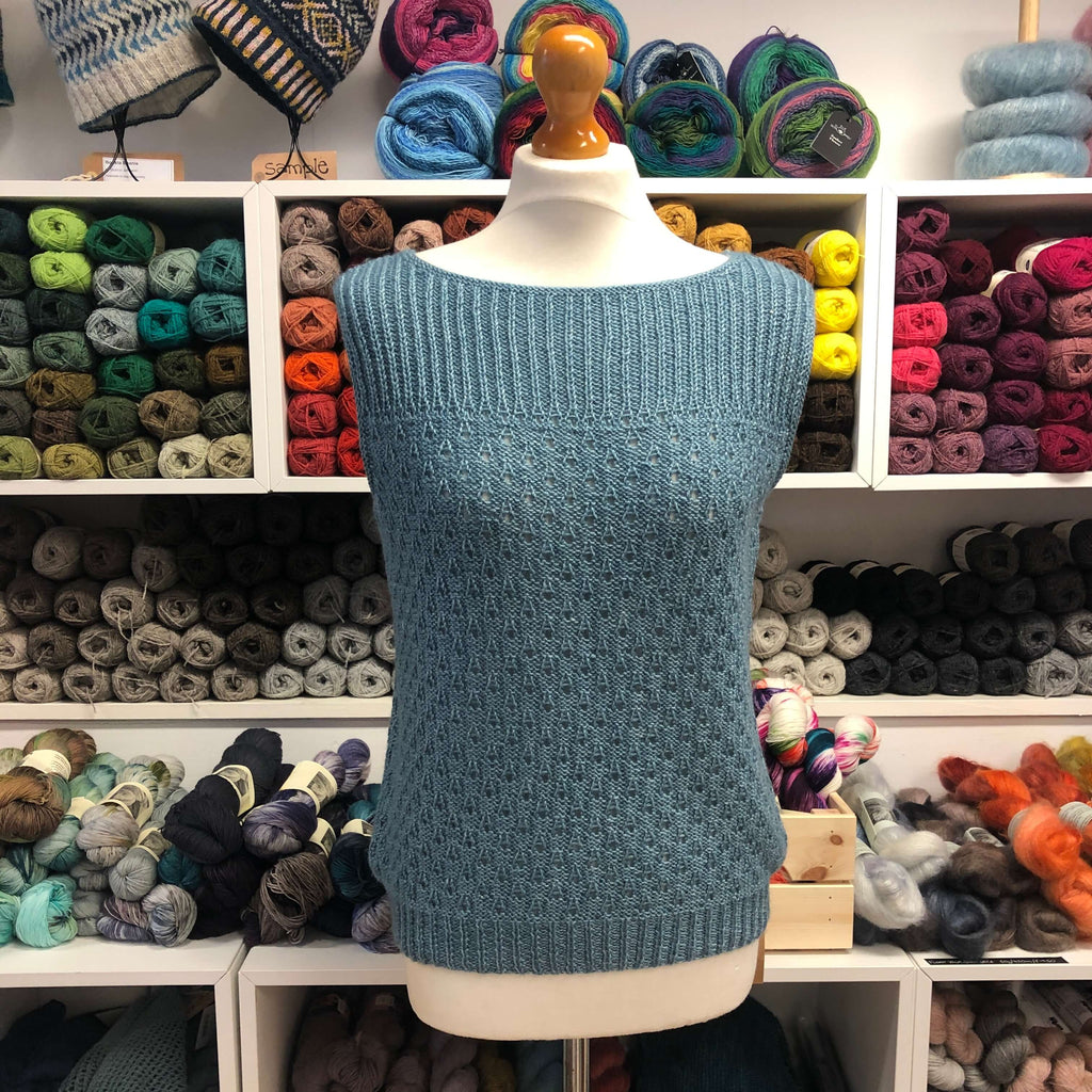 blue sleeveless top