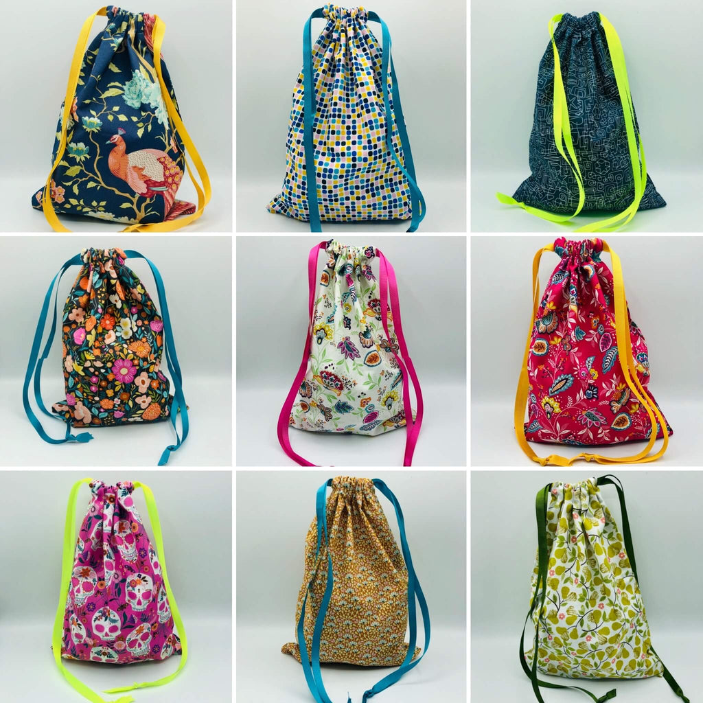 drawstring brightly patterned project bags