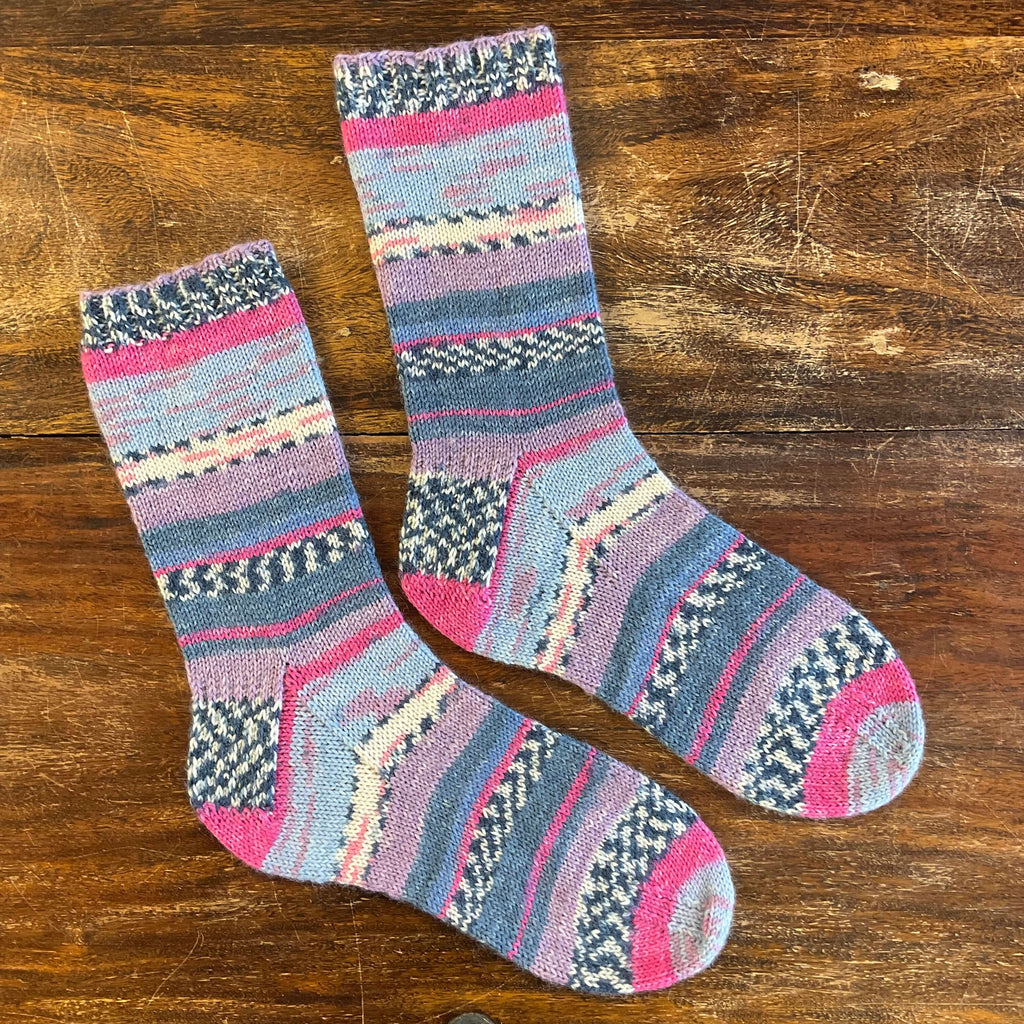 purple striped handknit socks