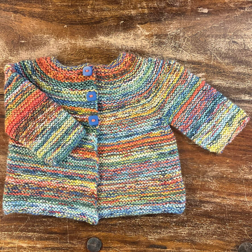 multicoloured baby cardigan