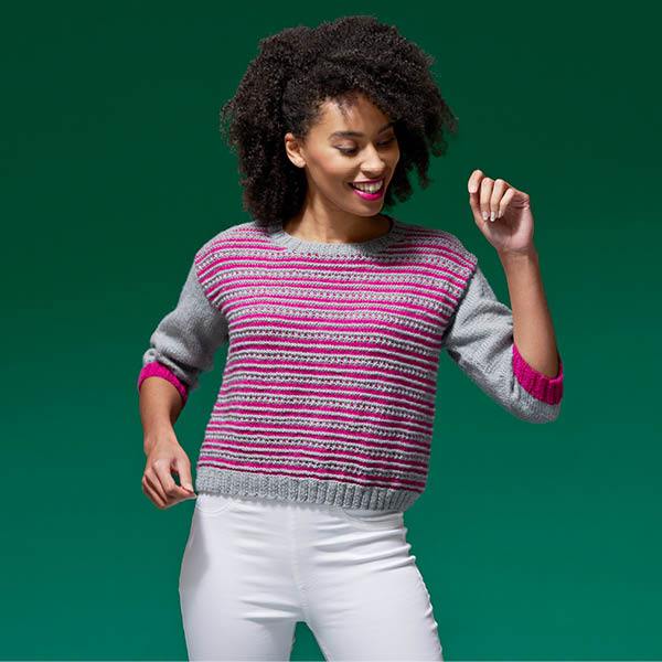 pink and grey stripe jumper