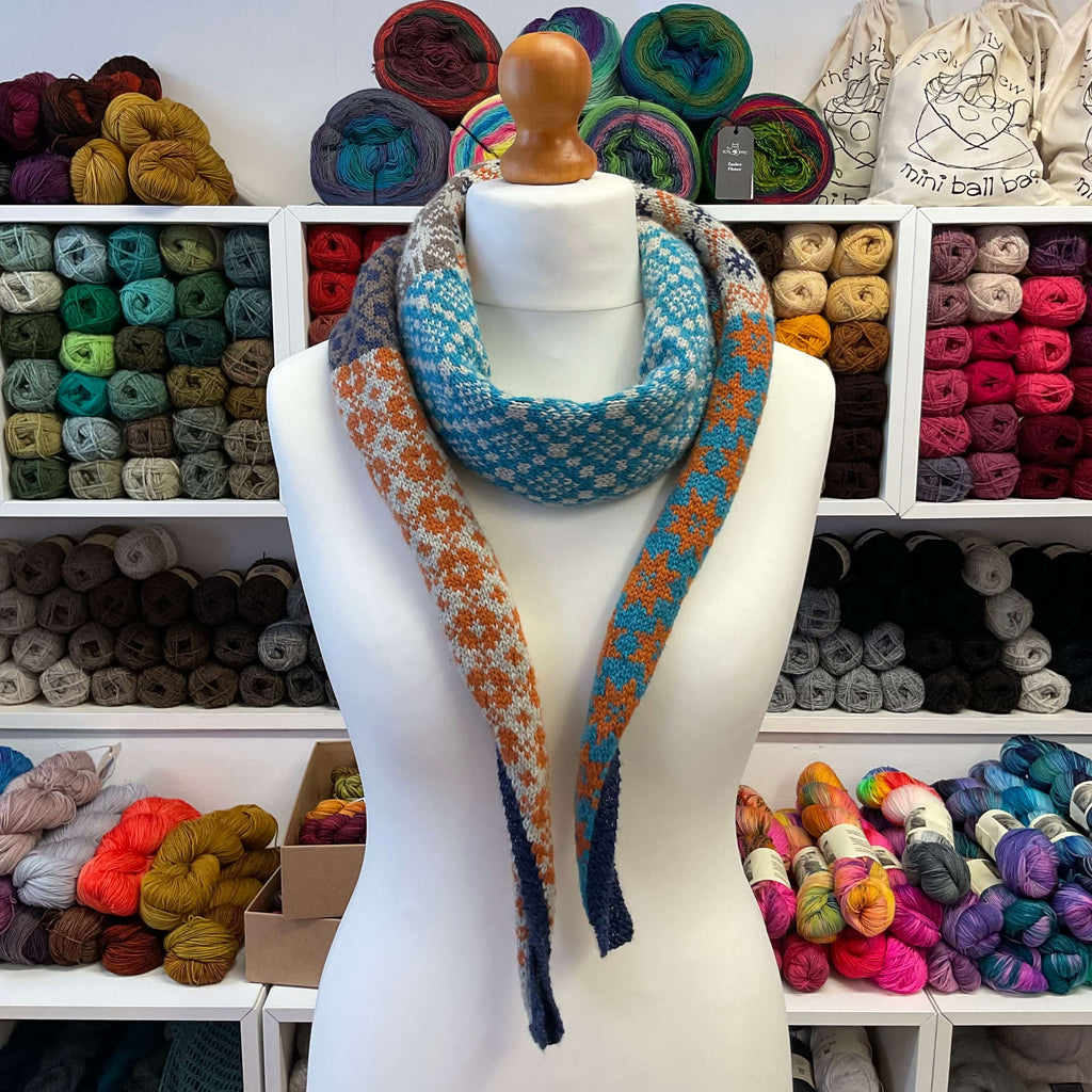 patchwork effect knitted scarf