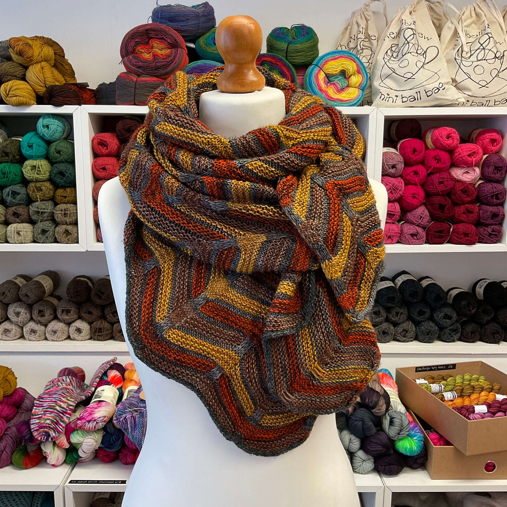 burnt orange knitted shawl